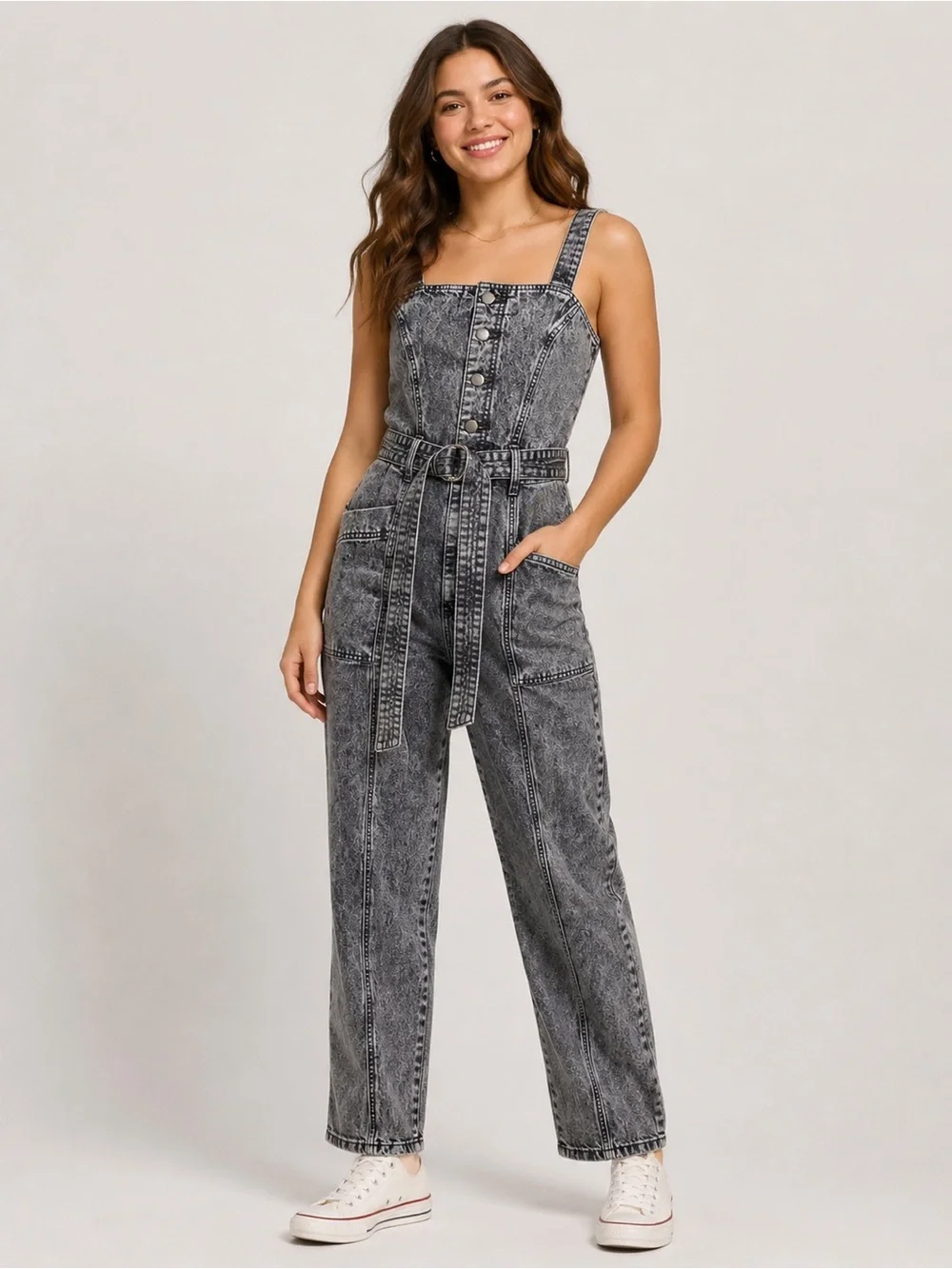 Universal Thread Black Acid wash Denim Jumpsuit Size 8